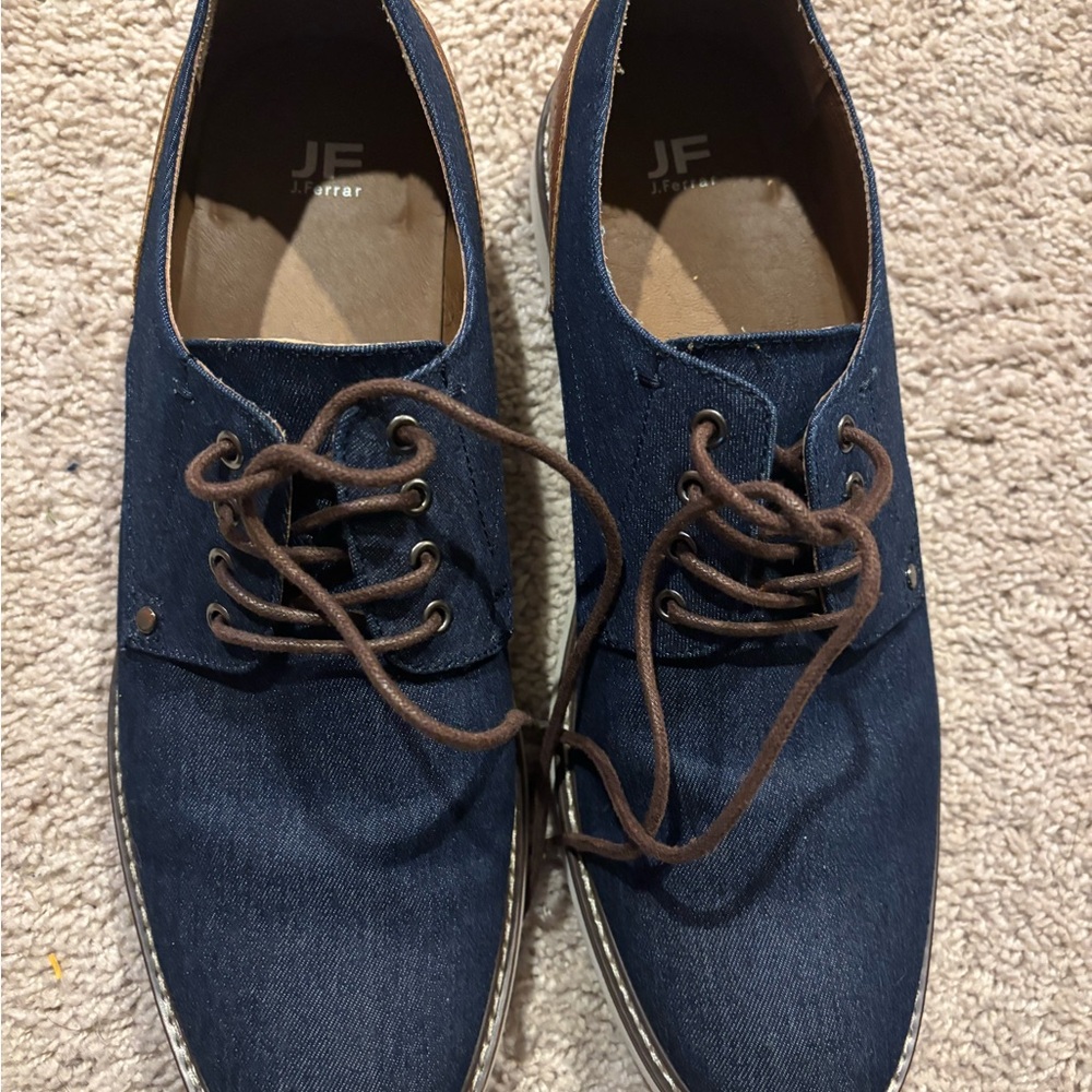 JF J.Ferrar Blue and Brown Oxfords with Minimalist Design - Picture 2 of 5